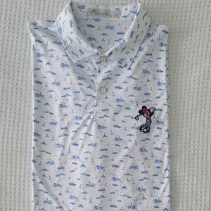 Disney Golf Peter Millar White Polo with Blue and Red Nautical Print